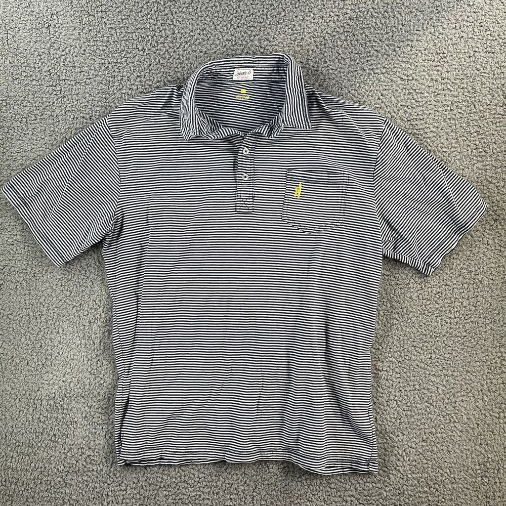 Johnnie-O Polo Shirt Men Large L White Navy Striped Short Sleeve Casual Stretch